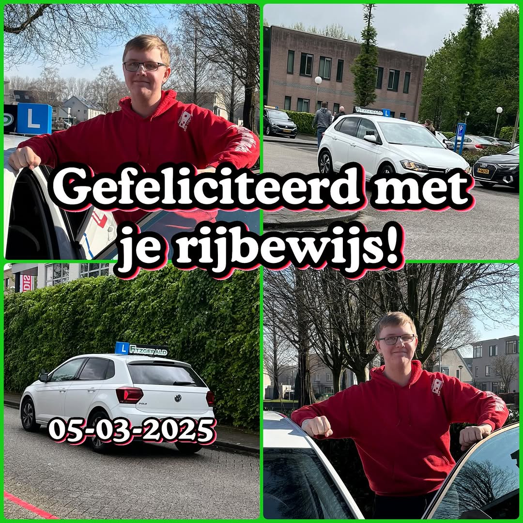 Geslaagd op 5 maart 2025, met de lesauto van Rijschool Fitzgerald